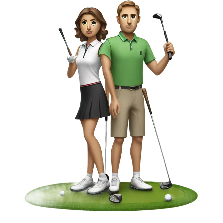 Tall Brown haired white guy and short, long haired  brunette girl in golf skirt golfing emoji