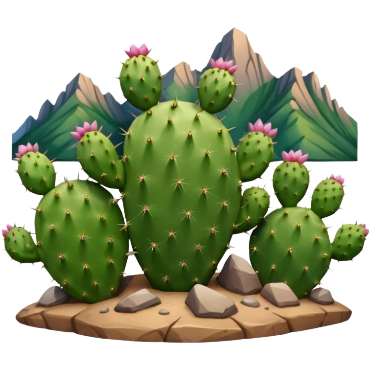 smiling prickly pear cactus with mountains in background emoji
