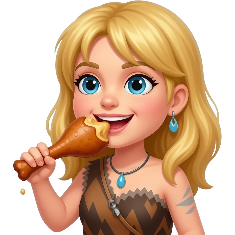 blonde cavewoman eating dino leg emoji