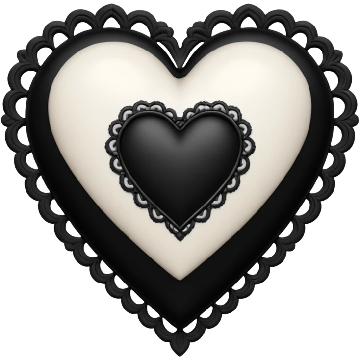 white goth heart with black gothic lace, ornate emoji