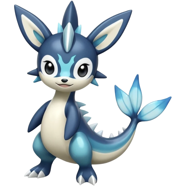 Black and white smooth glossy soft hot Meloetta-Dialga-Orca-Vaporeon-Pokémon-Fakémon-fusion-hybrid-creature (full body), 4-legged,  emoji
