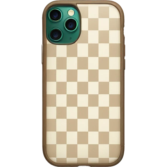 white iPhone 14 with beige checkered case emoji