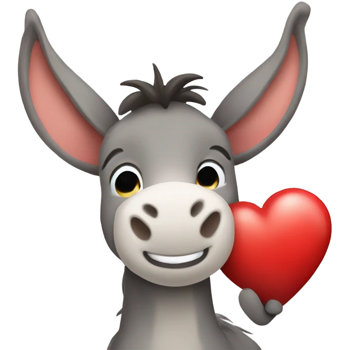 Happy donkey holding a heart in his hand emoji