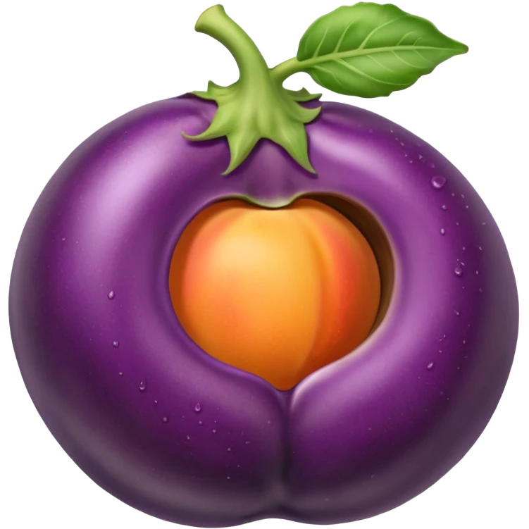 Eggplant with white liquid coming out the top being inserted into a peach emoji