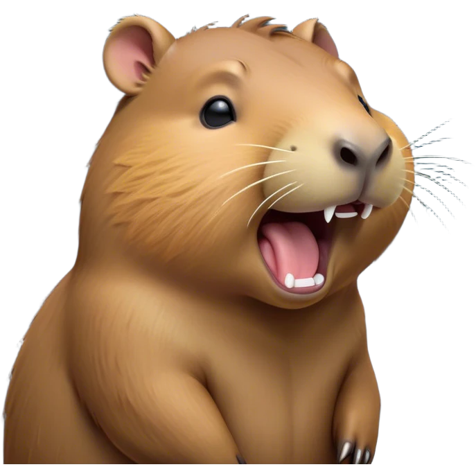 Cinematic Cute Yawning Capybara Portrait Emoji, Head tilted slightly with a dramatic, wide-open yawn, showcasing a plush, rounded body with a broad capybara head featuring a short snout and subtle, small ears, with drowsy, half-closed eyes and a relaxed expression, Simplified yet irresistibly adorable features, highly detailed, glowing with a soft, cozy natural glow, high shine, relaxed yet expressive, stylized with a dash of whimsical charm, soft glowing outline, capturing the essence of a drowsy yet affectionate capybara guardian that seems ready to stretch out for a nap! emoji