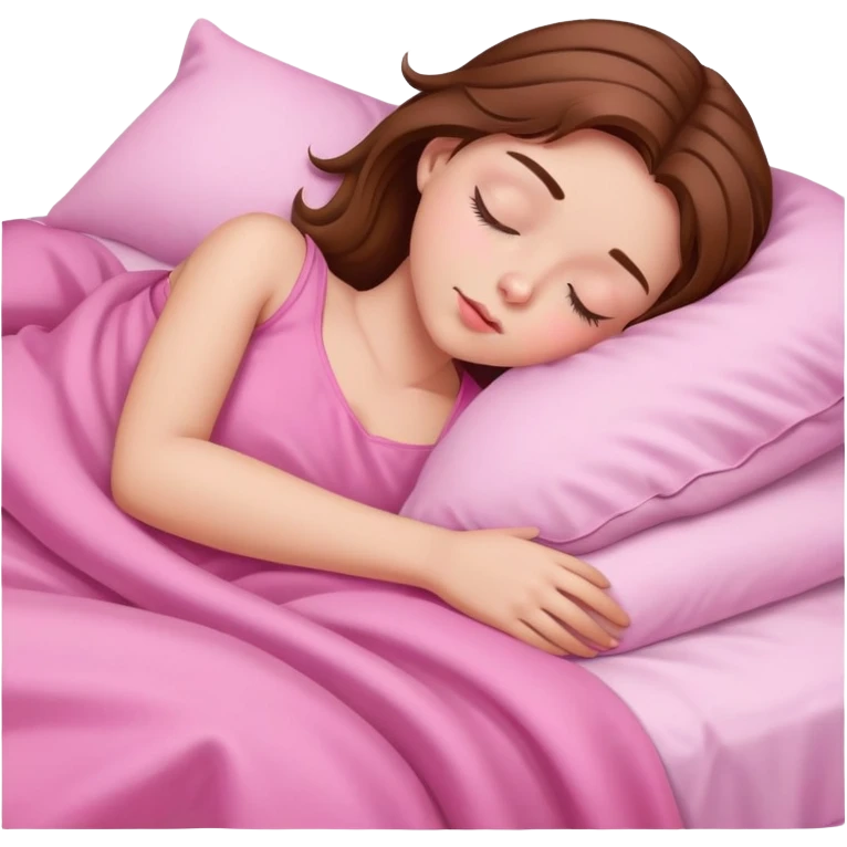 Girl sleep, pink sheets, brown hair emoji