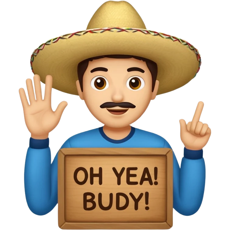 mexican holding sign saying: oh yeah buddy boy emoji