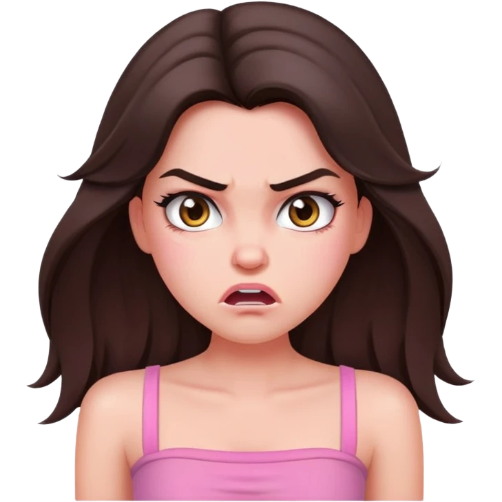 beautiful brunette girl long hair soft makeup pink tube top cute angry face emoji