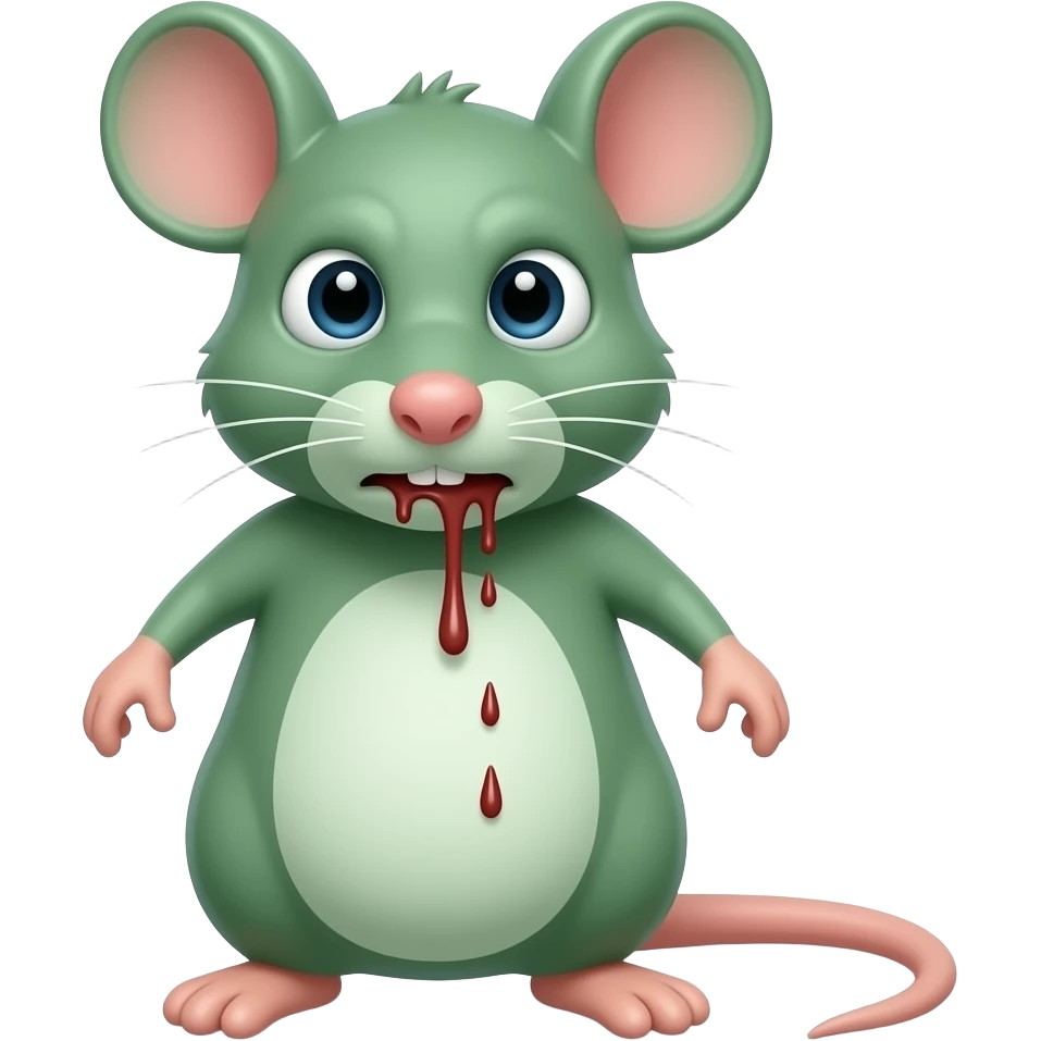 A small green mouse standing upright, with human-like arms and legs, staring at us with a look of disgust, with vomit on its mouth. The mouse’s body is entirely green. emoji