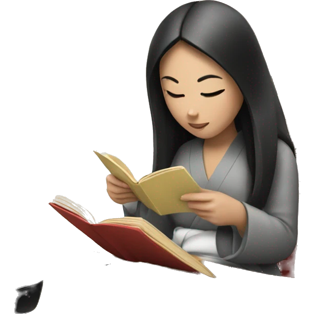the girl is reading a book and eating sushi emoji
