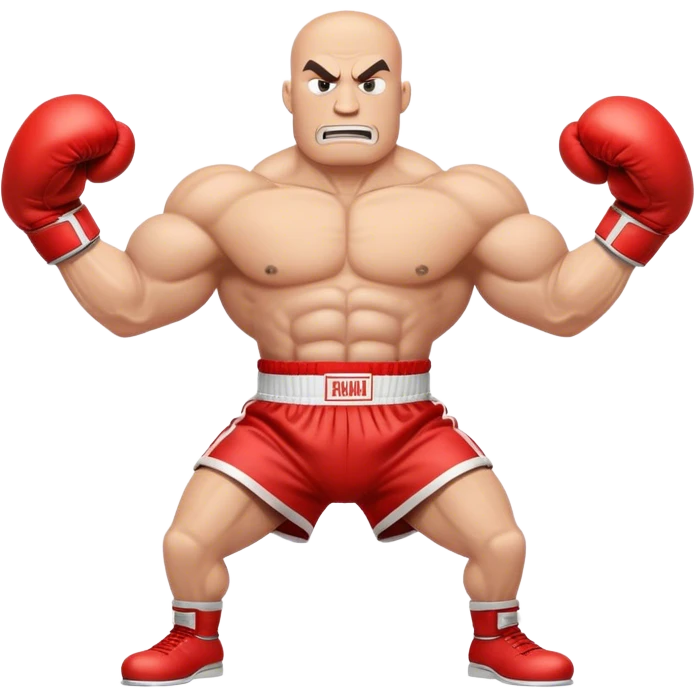 A cartoon-style anthropomorphic train with large, muscular human-like arms wearing red boxing gloves. The train has an aggressive expression and is posed in a boxing stance, ready to fight. emoji