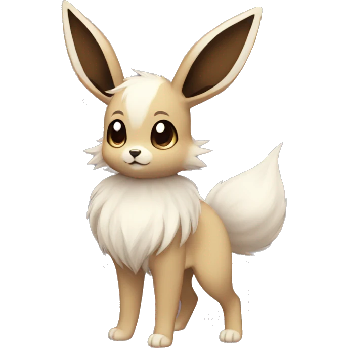 Kawaii Pale Shiny Eevee with dark brown long emo hair covering her eyes Full Body emoji