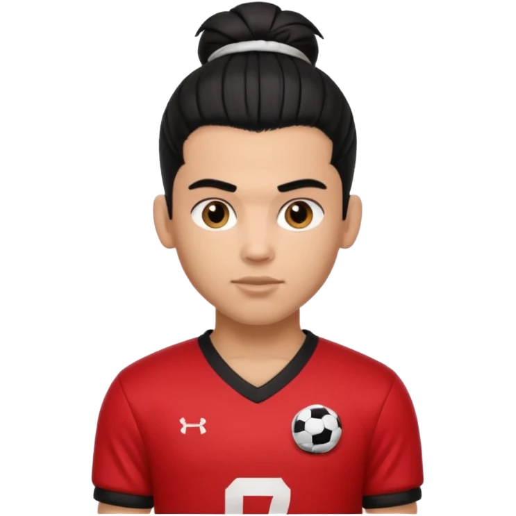 a pretty male bratz footballer. black hair tied in a manbun. light brown skin emoji