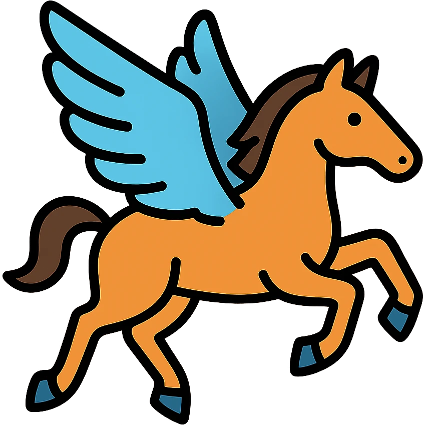 Mythical Pegasus with magnificent wings, horse with angelic wings in flight emoji