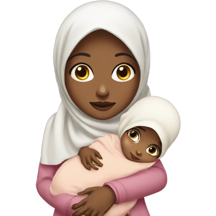 Pretty woman in hijab holding a cute baby with big eyes  emoji