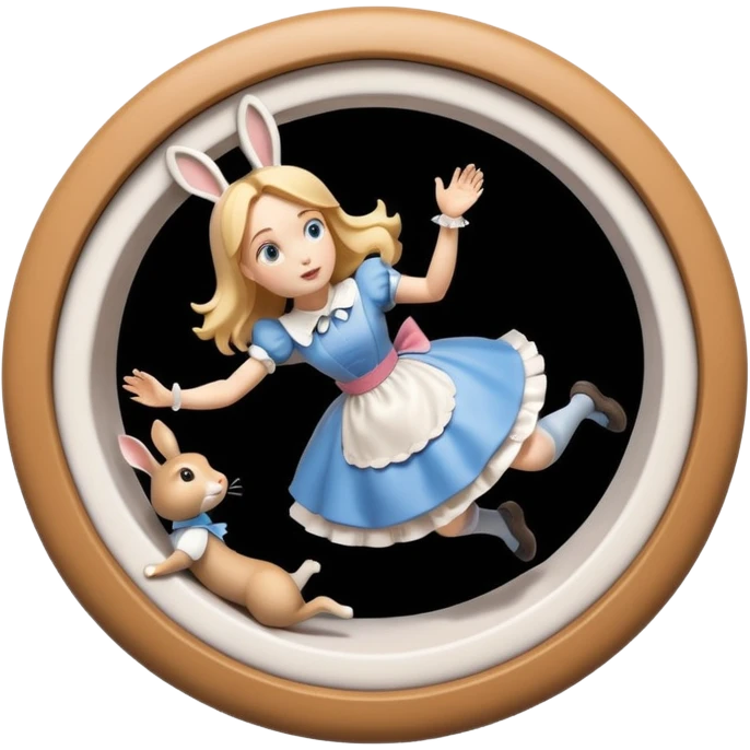 Isolated, detailed illustration of the most incredibly amazing modern style of disney's Alice in wonderland falling in rabbitbhole
figurine imaginable, toy style. emoji
