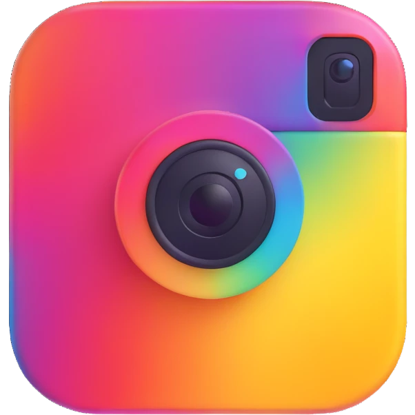 Instagram logo, 3D effect, glossy, colorful emoji