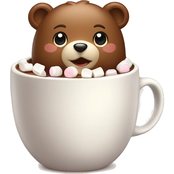 Baby bear ina. Cup of hot chocolate with marshmallows on its head  emoji