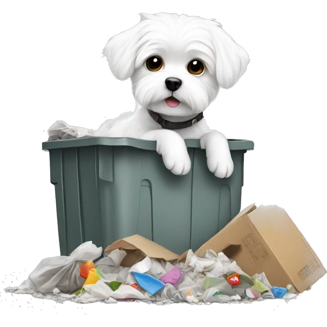 Adorable white Maltese digging through trash emoji