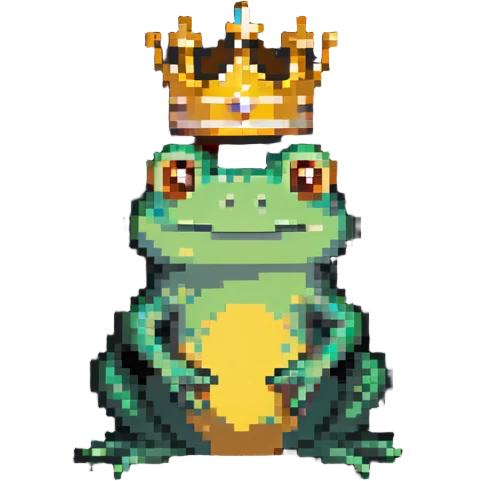 frog wearing a golden crown sitting pose emoji
