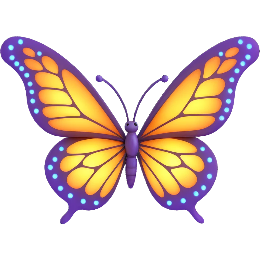 Add more bright, magical light effects, rays, and glowing particles around the butterfly. Maintain the 3D cartoon, elegant, fantasy style with a transparent background. emoji