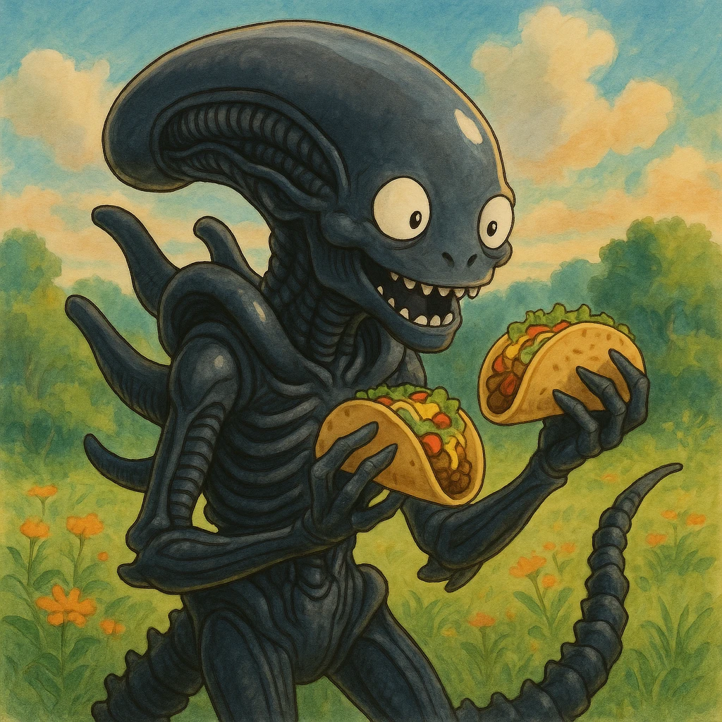 Xenomorph Alien holding tacos emoji