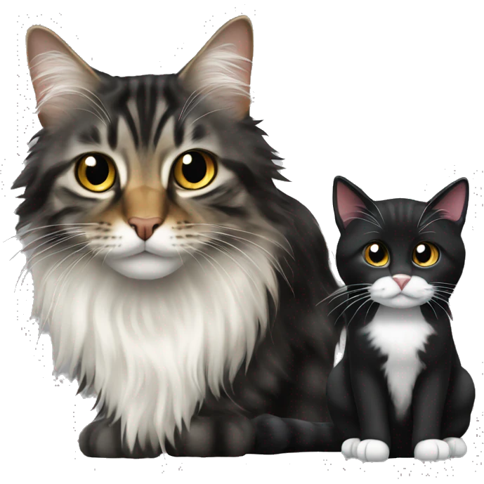 a long haired tabby cat and black cat emoji