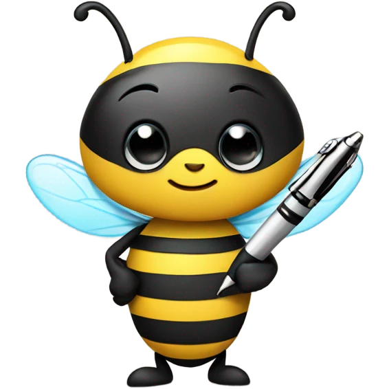 very cute busy bee with pen emoji