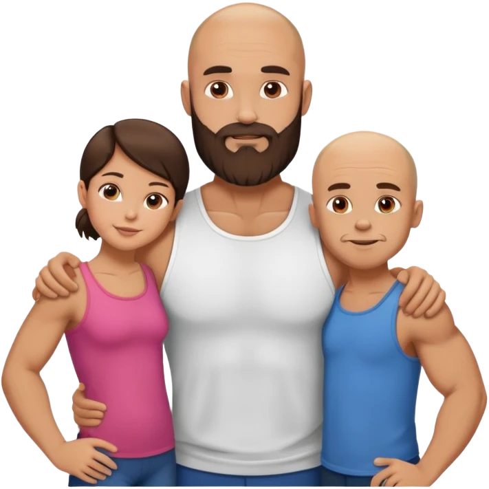 Muscular Bald man with a beard with his young fit brunette wife and their 3 sons emoji