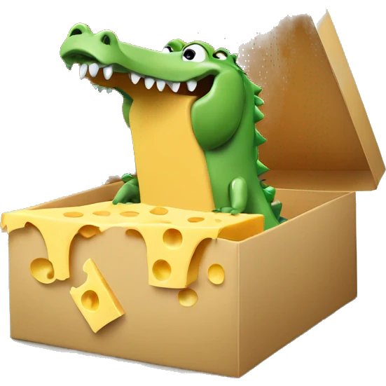 Crocodile inside a box made of cheese emoji