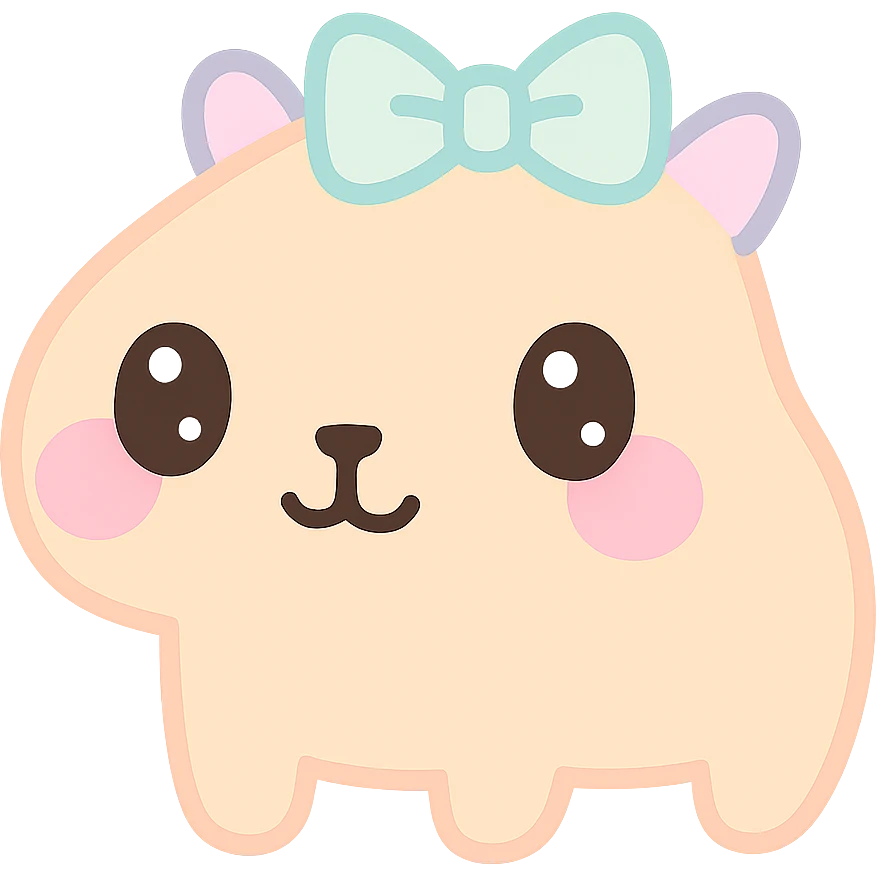 capibara with coquette bow, kawaii style, pink cheeks, transparent background emoji