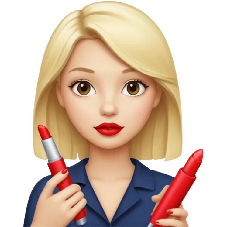 a girl with blonde hair is holding lipstick on her hand emoji