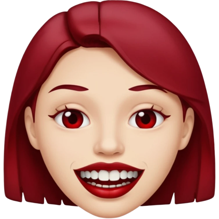 Close-up mouth with parted lips, teeth stained dark red, erotic menace emoji