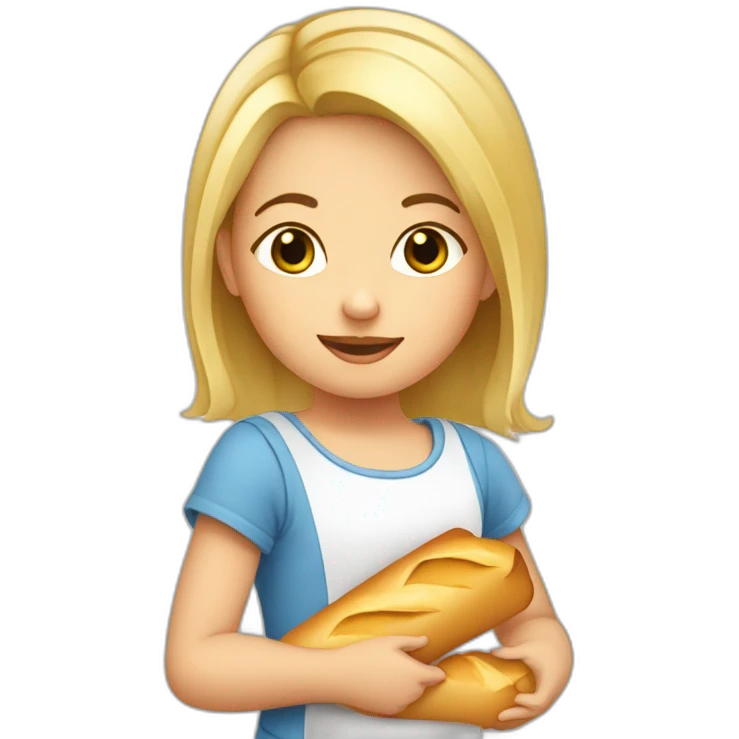 Bébé fille blonde avec baguette de pain  emoji