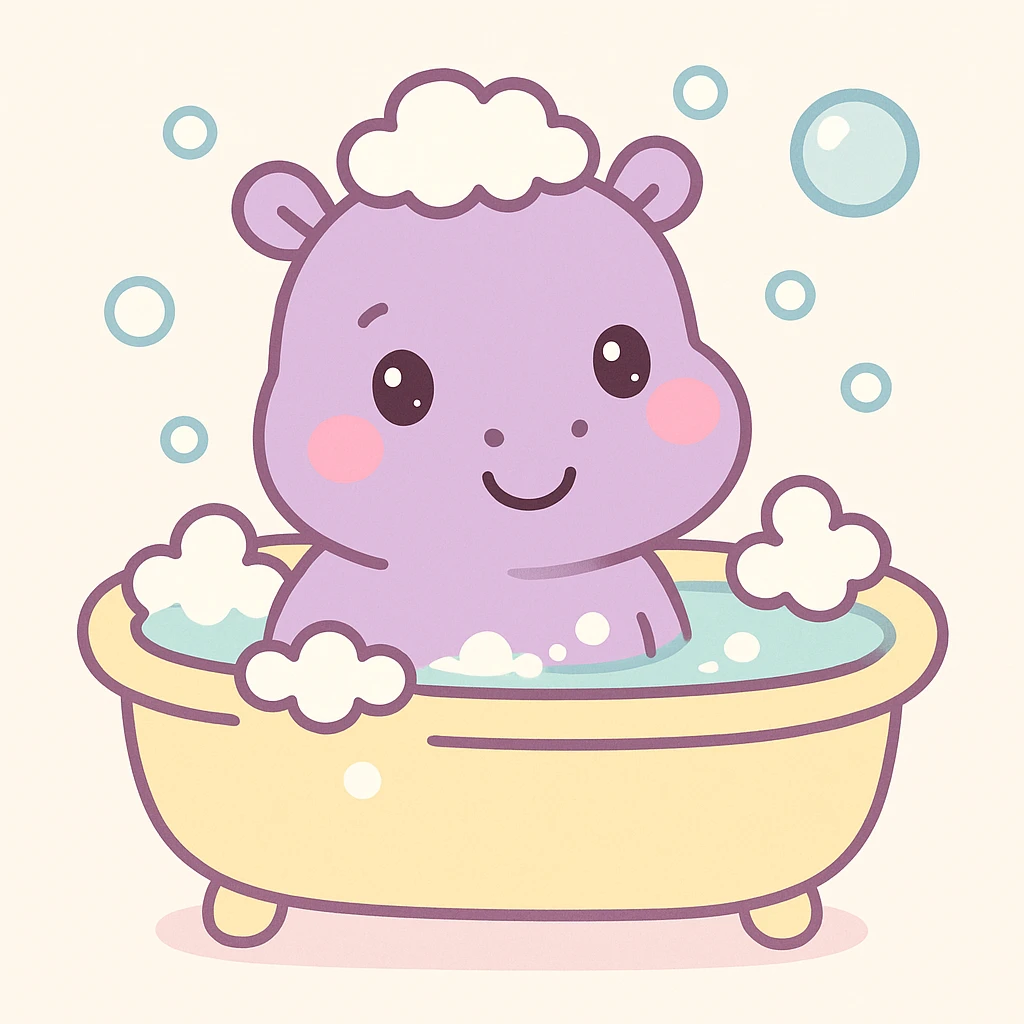 happy hippo with bubbles in bathtub emoji