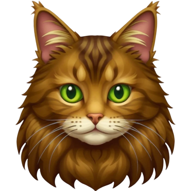 je veux un emoji chat main coon marron foncé  à poil long avec les yeux vert jaunes, je veux qu’il soit en entier assis stp  emoji