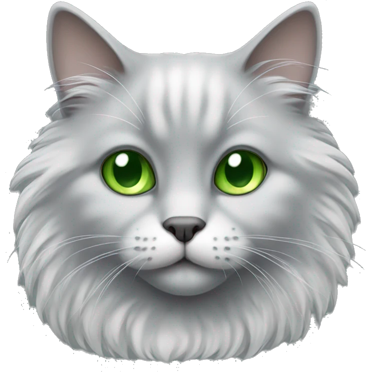Fluffy grey cat with white chest and green eyes  emoji