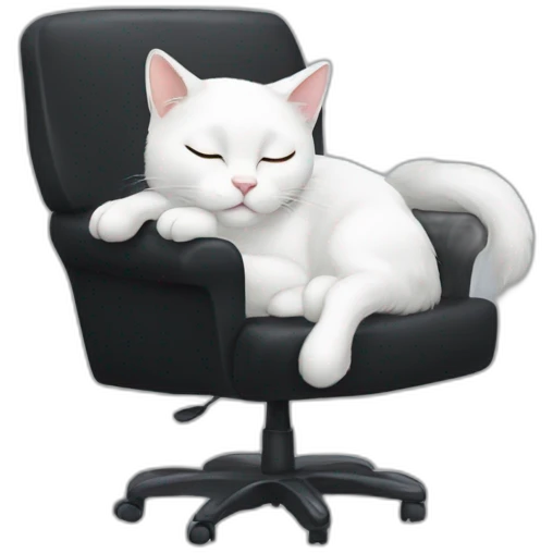White cat sleeping on black office chair emoji