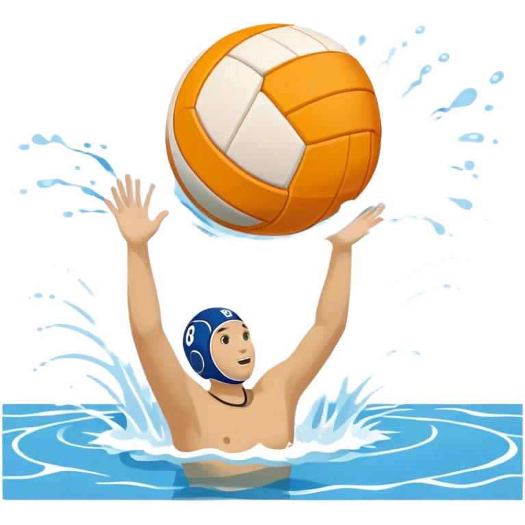 An icon showing a water polo ball floating on the surface of a pool, with a goal frame in the background, and water splashing around. The design captures the intensity of the game with visible ripples on the water. Transparent background highlights the excitement of water polo. emoji
