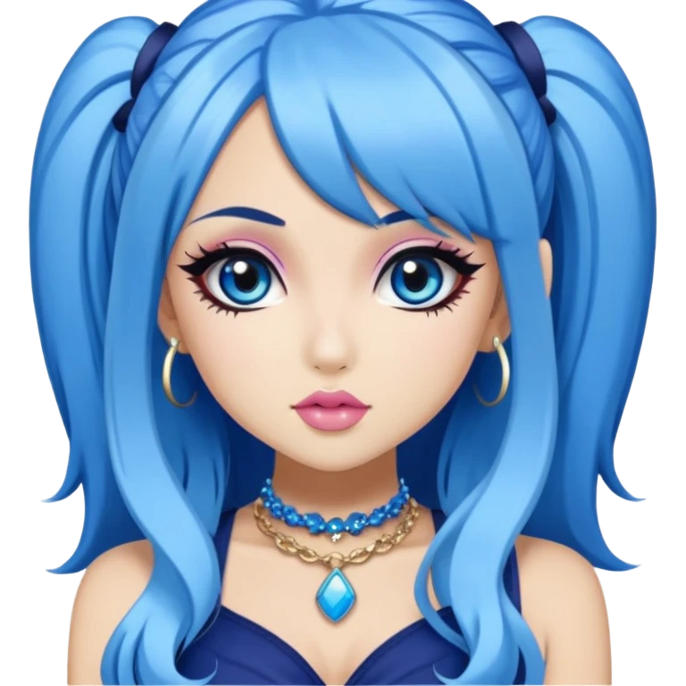 gyaru style, blue hair, pretty makeup, pretty bratz baddie emoji