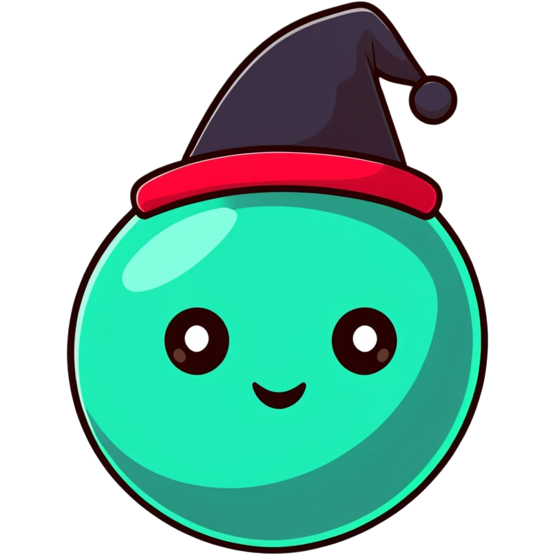a ball with eyes and a hat, cartoonish sticker style emoji