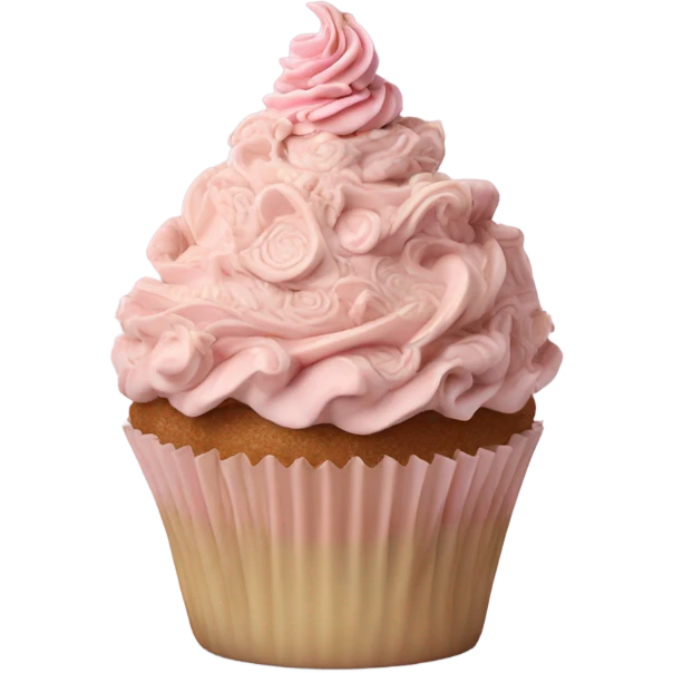 Realistic, detailed rococo cupcake, beige and pink emoji