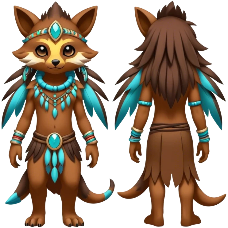Anthro Sona Cool Edgy Cute Colorful Shy Shamanic Tribal Shiny Fakemon-Fantasy-Creature Full Body emoji