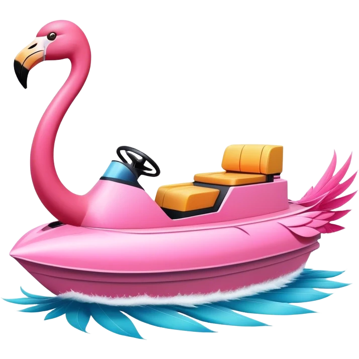Flamingo driving a power boat emoji