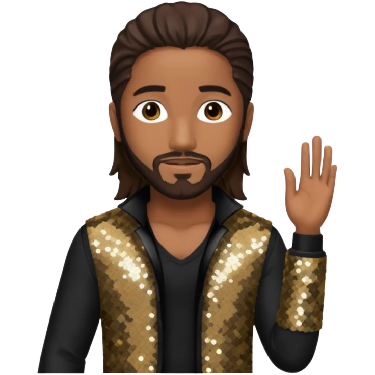 Omarion with long dark brown hair, dark brown sequin outfit emoji