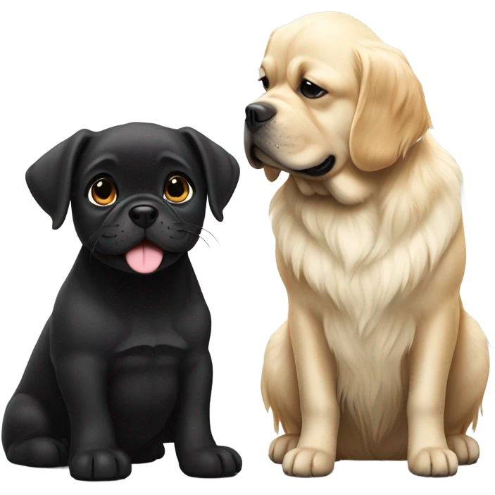 English cream golden retriever and a black frenchie as best friends emoji