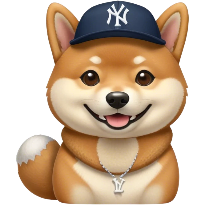 Sesame shiba inu dog with a Yankees hat smiling  emoji