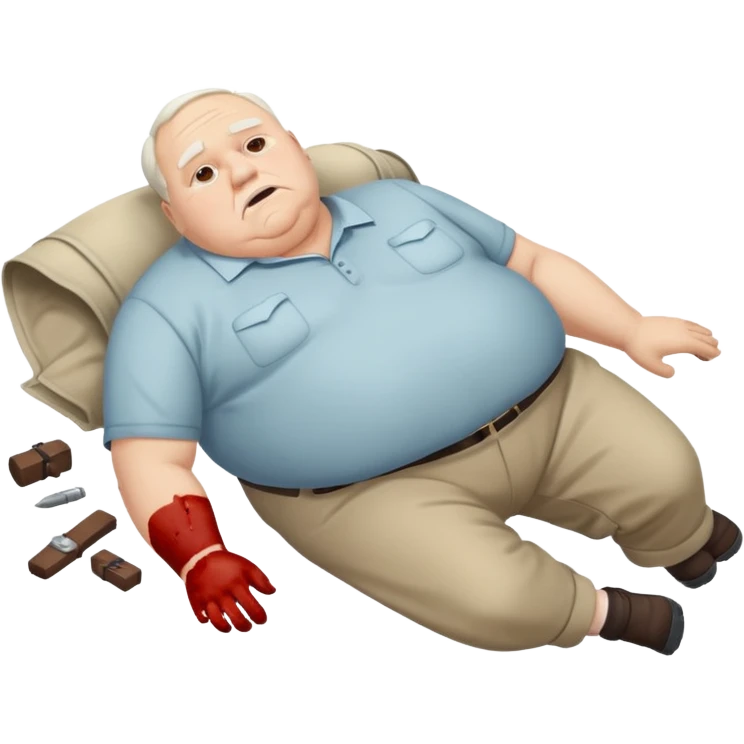 elderly overweight white man with no clothes on lying dead on the ground emoji