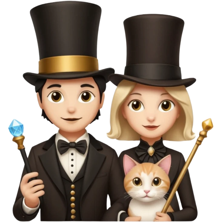 magician couple and their pet cat emoji