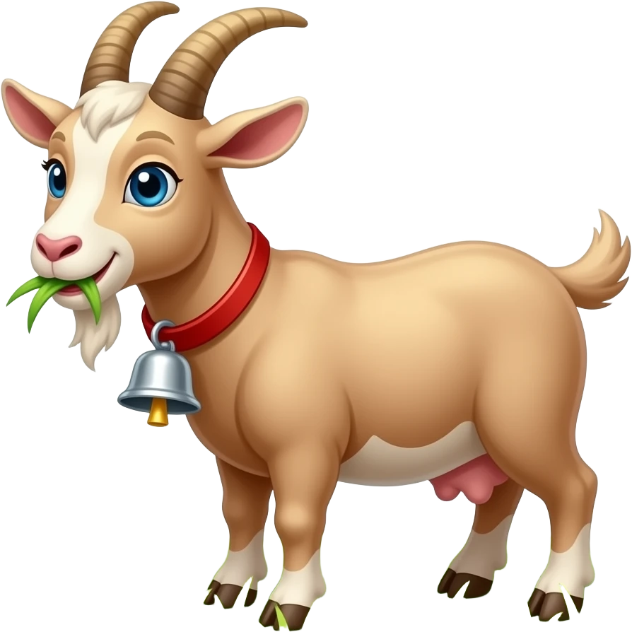 Cartoon goat with a bell eating grass emoji
